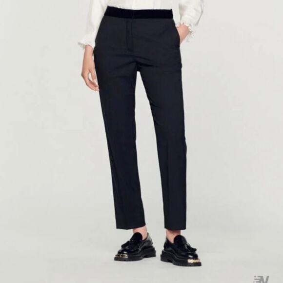 Sandro Studio Black Classic Minimalist Basic Mid Rise Dress Pants Size 12 - Picture 1 of 10